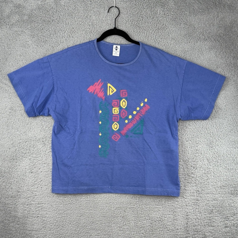 VTG Columbia Short Sleeve Shirt Womens Size XL Blue 90s Geometric Made in USA